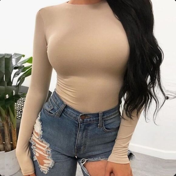 Tan long sleeve bodysuit - Picture 2 of 4